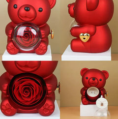 Rotating Bear Gift Box Rose Jewelry Box