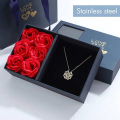 Rose Gift Box Four -leaf Grass Necklace Heart Necklace  for Birthday Party Mothers Day Valentines Day Christmas Girlfriend Gifts